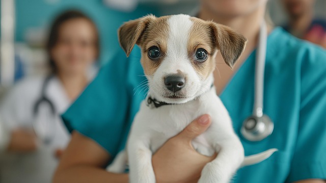 動物病院で診察を受ける犬
